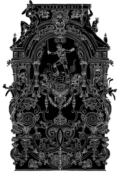 Nicolas Buffe - 2007---09 - Hypnerotomachies - La porte de la Mère d’Amour, (door) ink on panels, 2,7 x 1,6 m