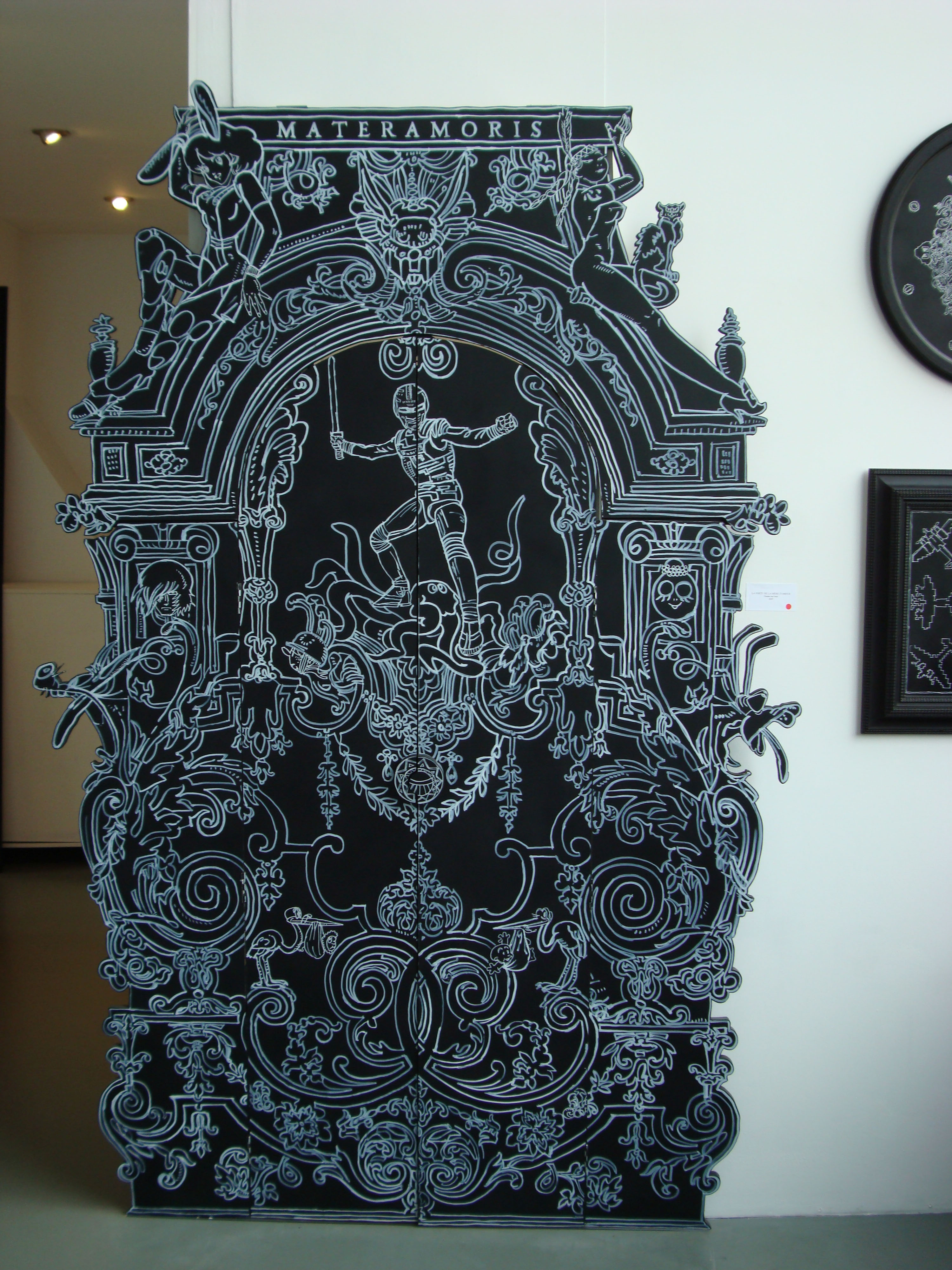 Nicolas Buffe - 2007---09 - Hypnerotomachies - La porte de la Mère d’Amour, (door) ink on panels, 2,7 x 1,6 m (photo 1)